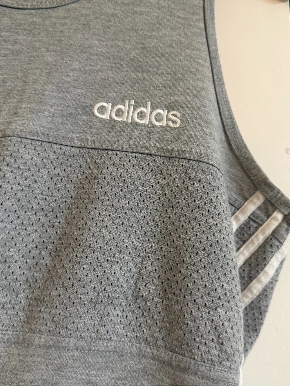 adidas Grey Men’s Athletic Tank with White Stripes